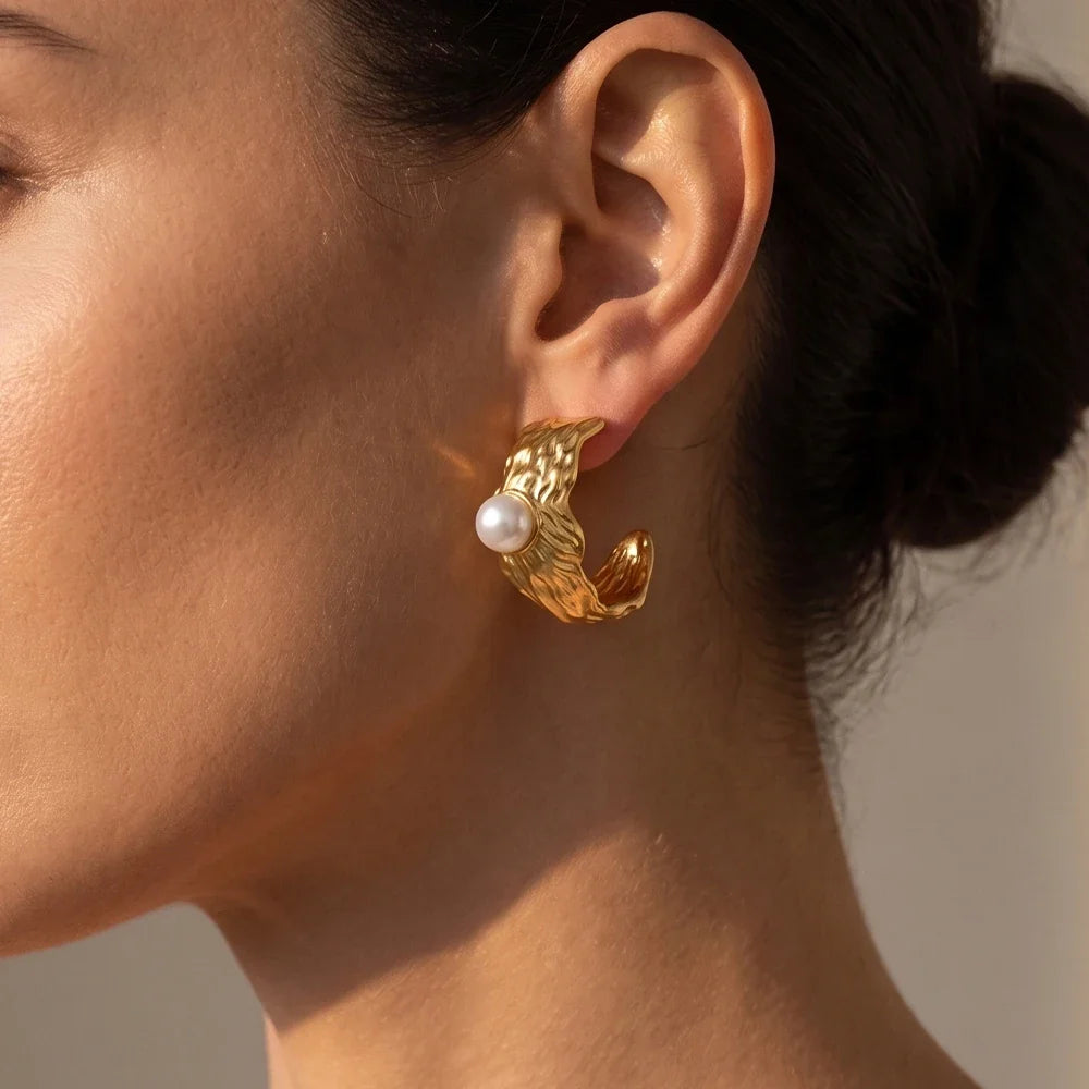 Champagne Pearl Hoops