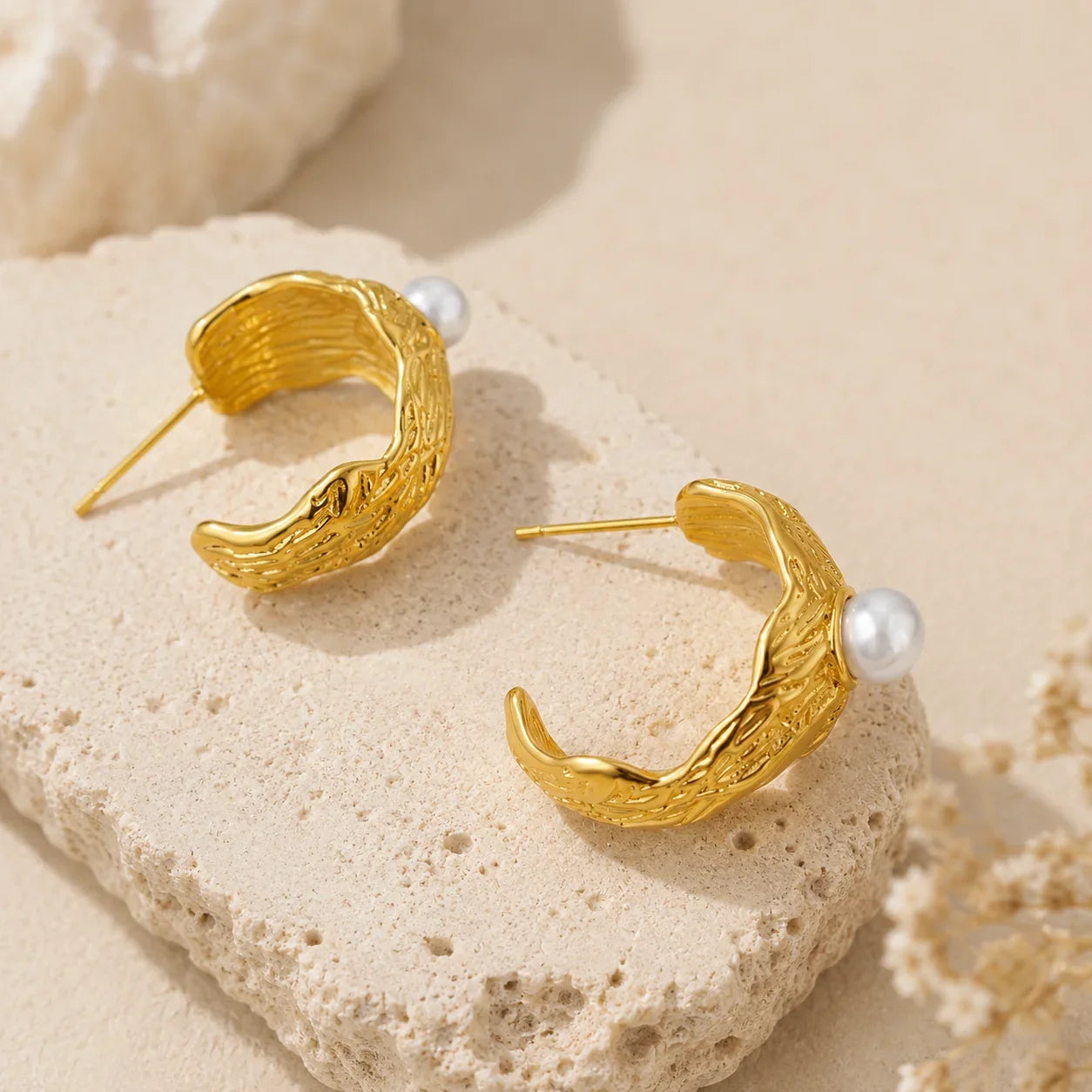 Champagne Pearl Hoops
