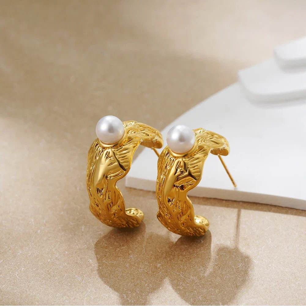 Champagne Pearl Hoops