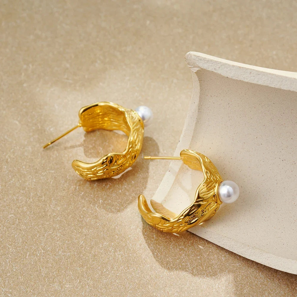Champagne Pearl Hoops