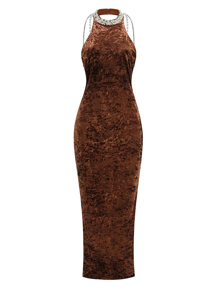 Fern Beaded Halter Maxi Dress