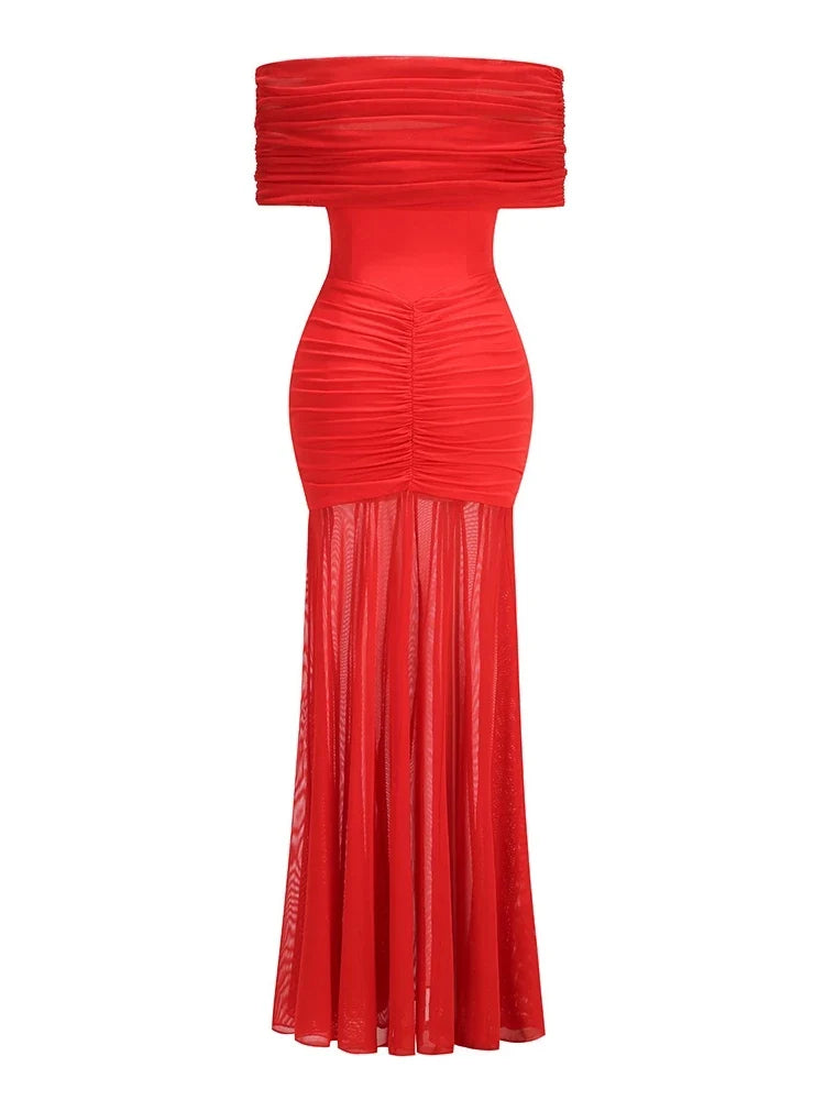 Purple Off-Shoulder Maxi Dress