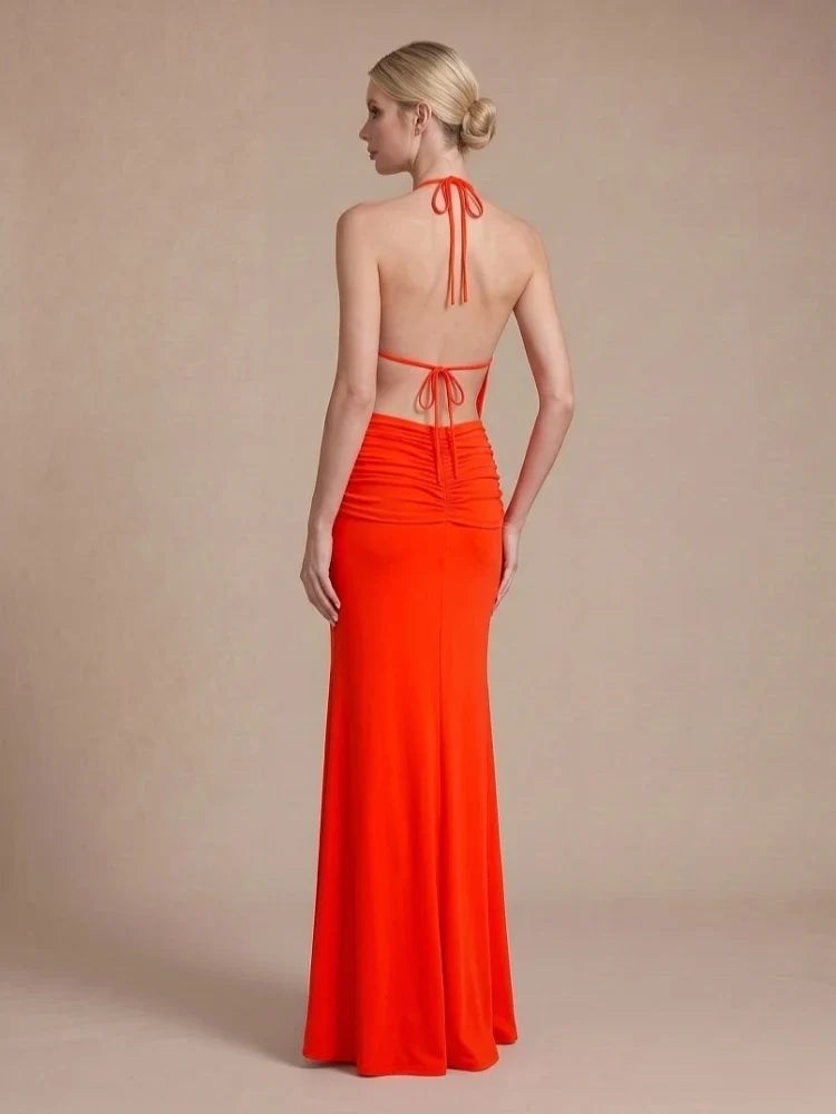 Crimson Halter Maxi Dress