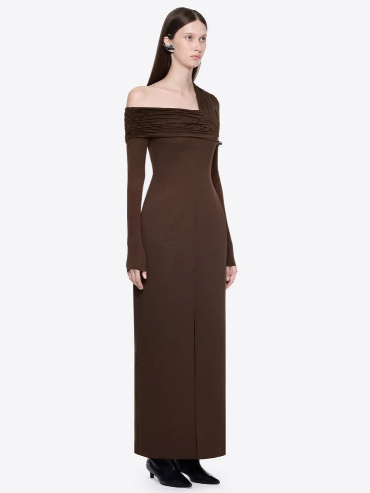 Navy Off-Shoulder Maxi Dress