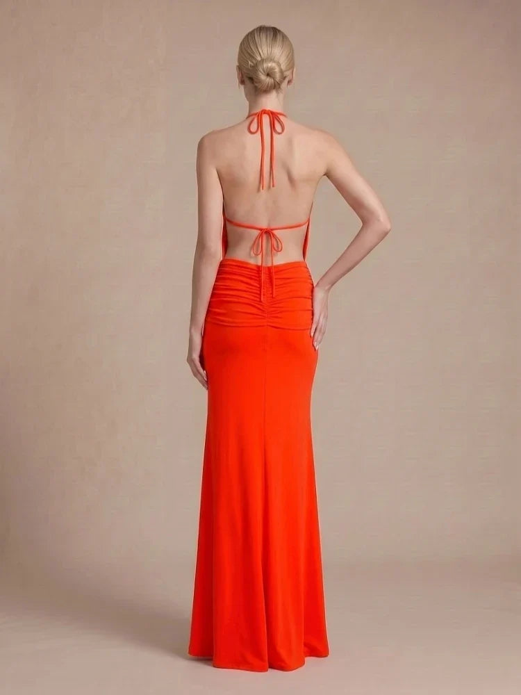 Crimson Halter Maxi Dress