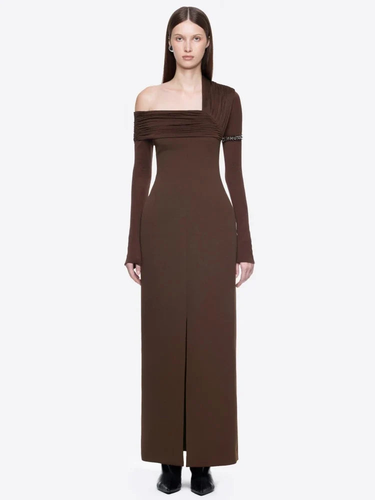 Navy Off-Shoulder Maxi Dress
