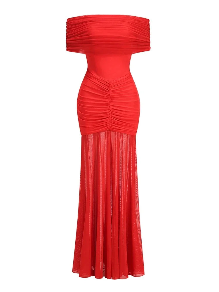 Purple Off-Shoulder Maxi Dress