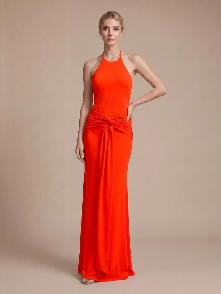 Crimson Halter Maxi Dress