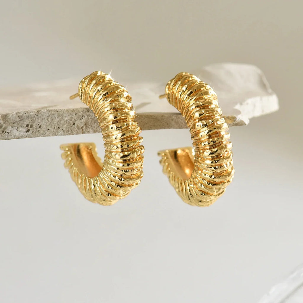 Silver Textured Hoops
