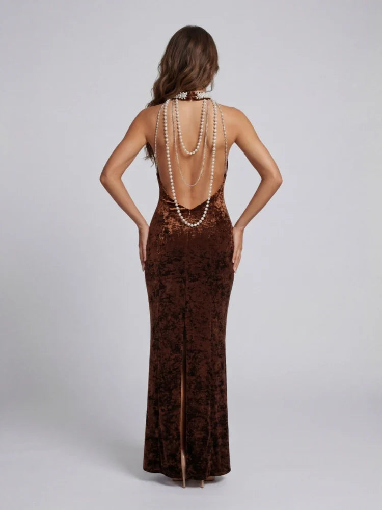 Fern Beaded Halter Maxi Dress