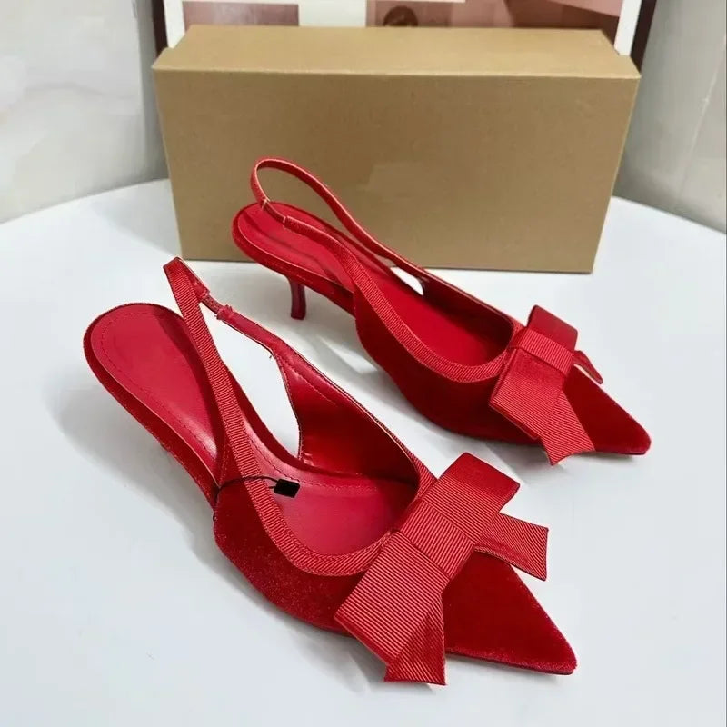 Velvet Bow Heels