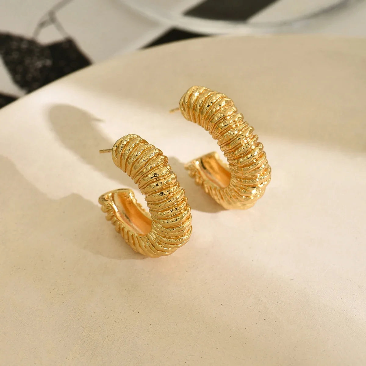 Silver Textured Hoops