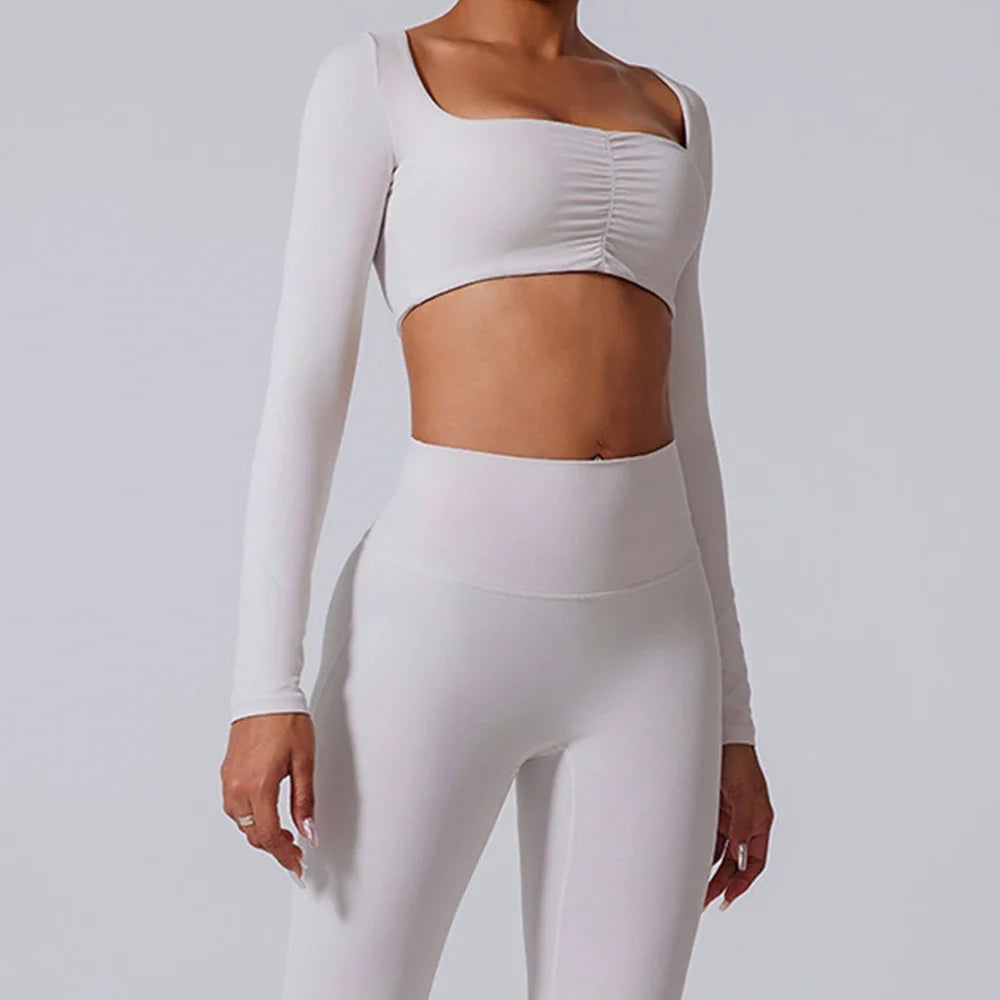 Beige Long-Sleeve Sport Top