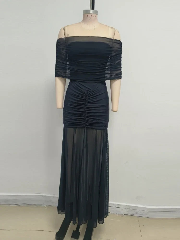 Purple Off-Shoulder Maxi Dress