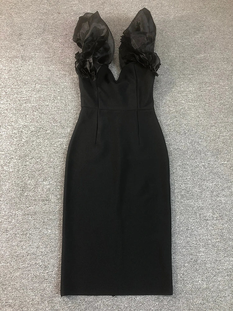 Wave Butterfly-Sleeve Midi Dress