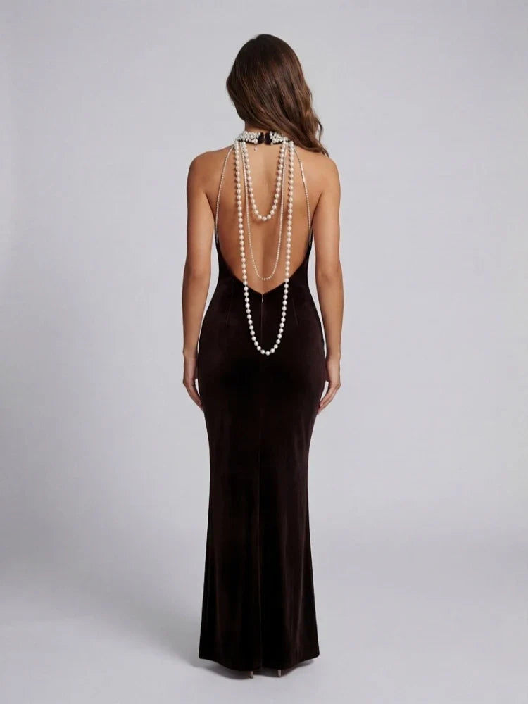 Fern Beaded Halter Maxi Dress