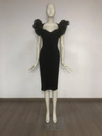 Wave Butterfly-Sleeve Midi Dress