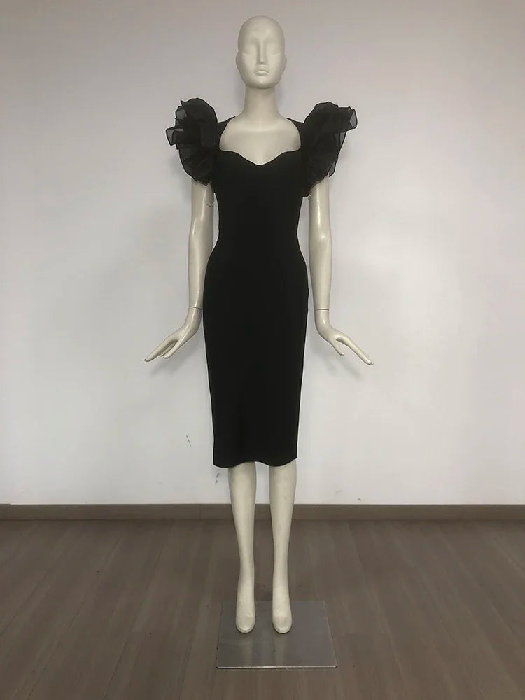 Wave Butterfly-Sleeve Midi Dress