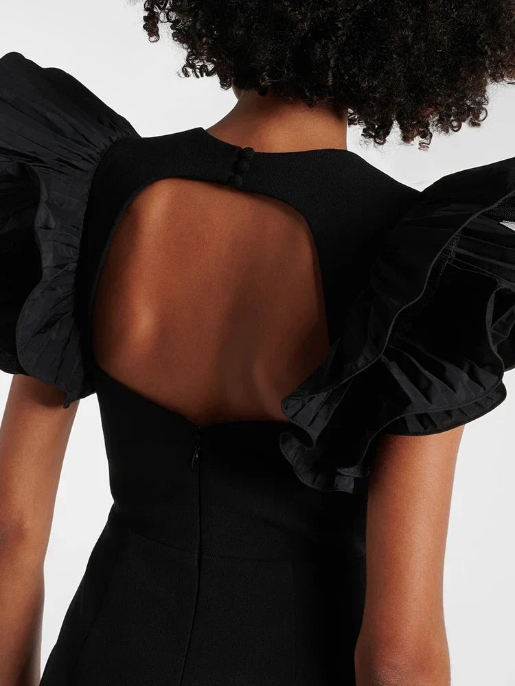 Wave Butterfly-Sleeve Midi Dress