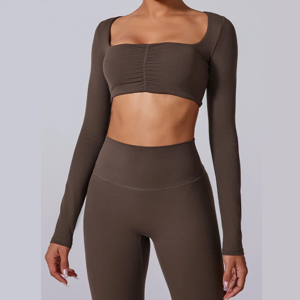 Beige Long-Sleeve Sport Top