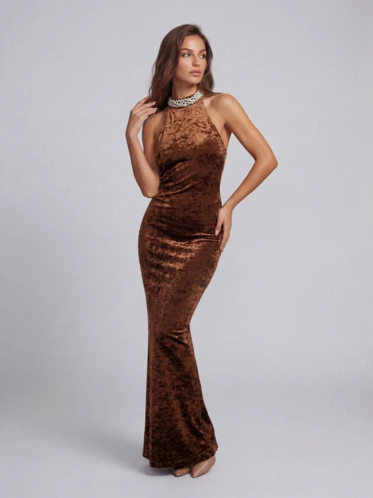Fern Beaded Halter Maxi Dress