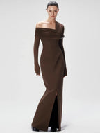 Navy Off-Shoulder Maxi Dress