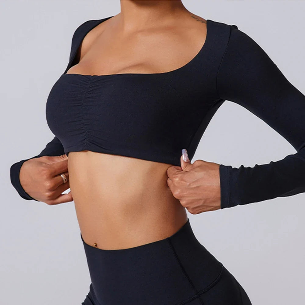 Beige Long-Sleeve Sport Top
