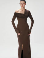 Navy Off-Shoulder Maxi Dress