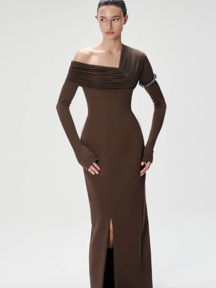 Navy Off-Shoulder Maxi Dress