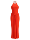 Crimson Halter Maxi Dress