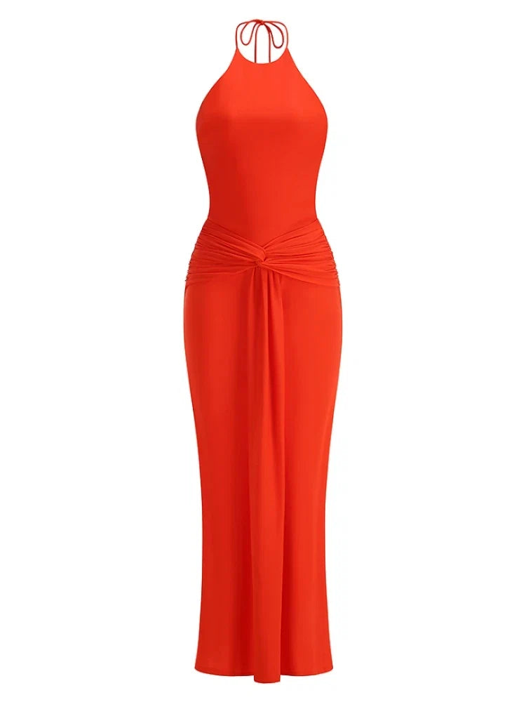 Crimson Halter Maxi Dress